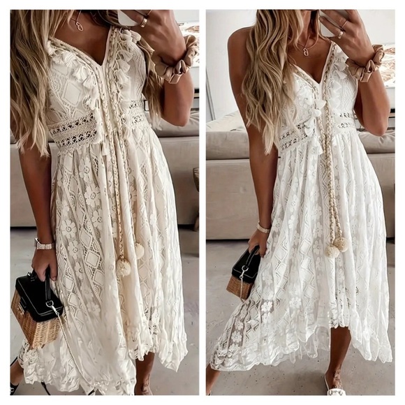 NIP-Gypsy Boho Lace Tassel Dress - Picture 1 of 7